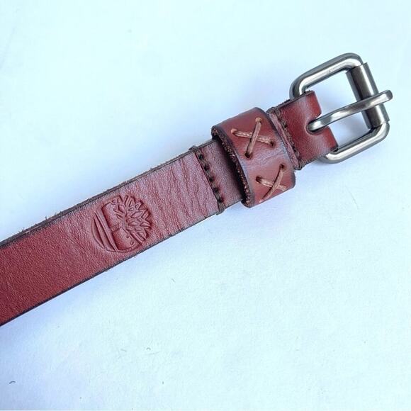Timberland Brown Leather Skinny Belt Vintage Y2K Unisex Womens Large - Picture 3 of 7